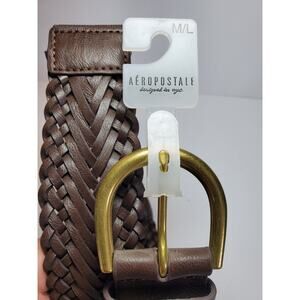 Aeropostale Women's Brown Braided Leather Retro Wide Stretch Belt Size M/L NEW